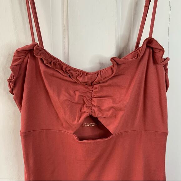 ASOS Peplum Hem Cut Out Red Pink Spaghetti Strap Mini Bodycon Sundress, Size 6 - Picture 3 of 7